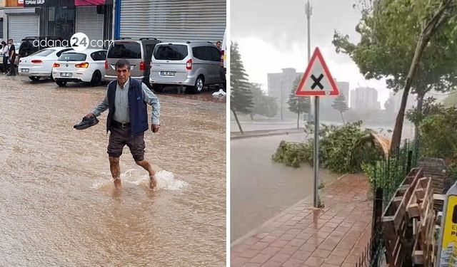 Adana'da ağaçlar devrildi, yollar göle döndü