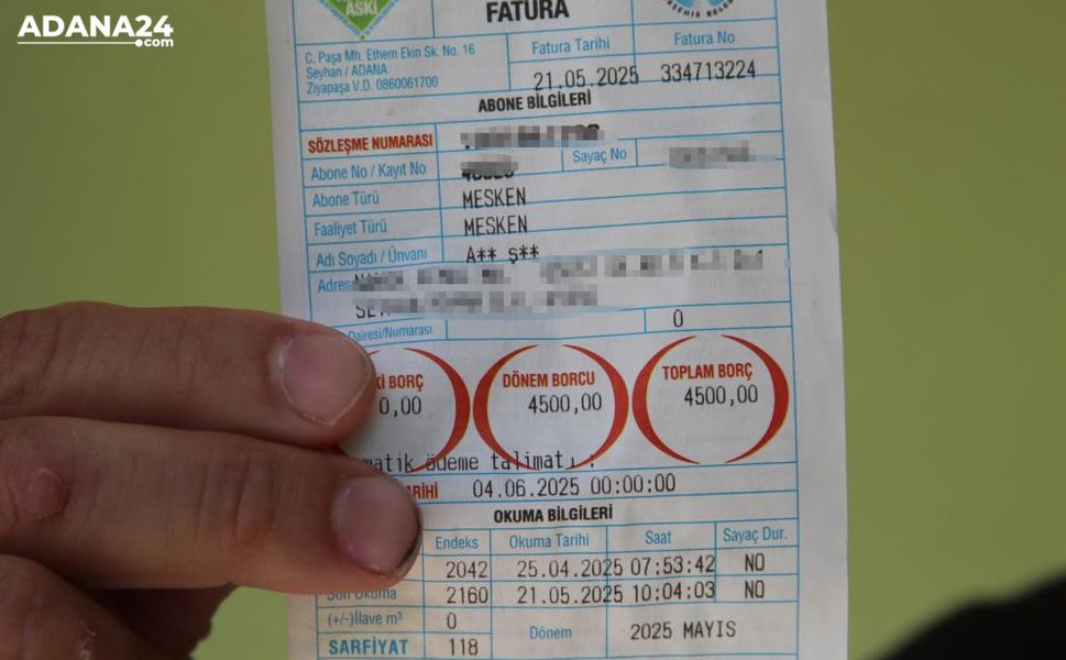 Adana'da ASKİ'den "eve kesilen 4 bin 500 TL su faturası" açıklaması