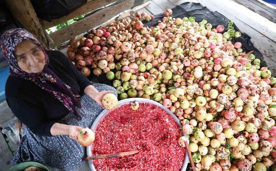 80 yaşındaki Yeter nine, nar tanelerinin başında geleneği yaşatıyor